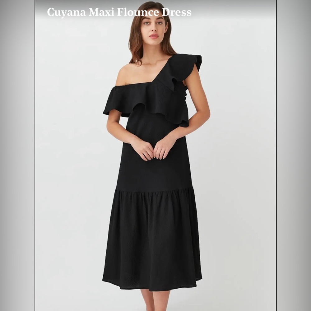 Cuyana Black Flounce Maxi Dress